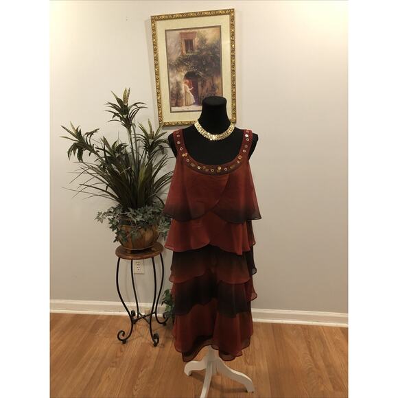 Signature By Robbie Bee Woman 18W Dress Scoop Neck Burgundy Boho Preppy Layered - Picture 1 of 8